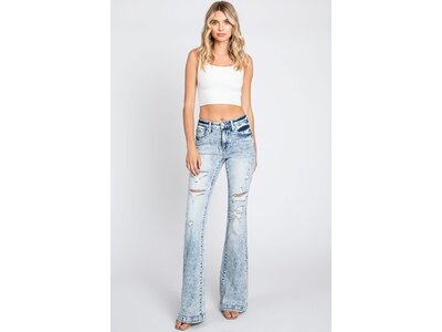 Petra153 Distressed Trouser Hem Flare- Midrise- Light Wash- 34inseam-