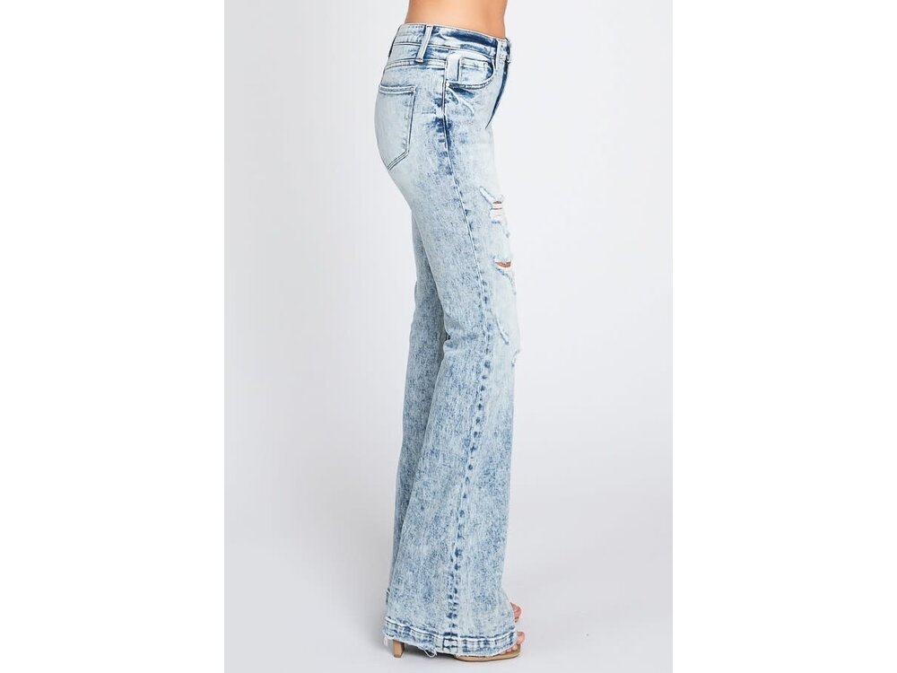 Petra153 Distressed Trouser Hem Flare- Midrise- Light Wash- 34inseam-