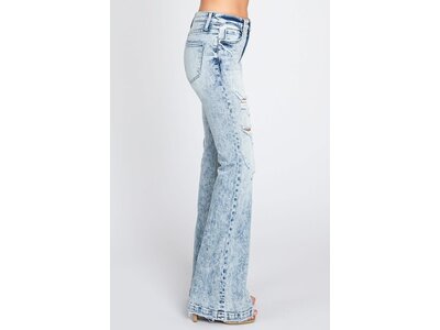 Petra153 Distressed Trouser Hem Flare- Midrise- Light Wash- 34inseam-