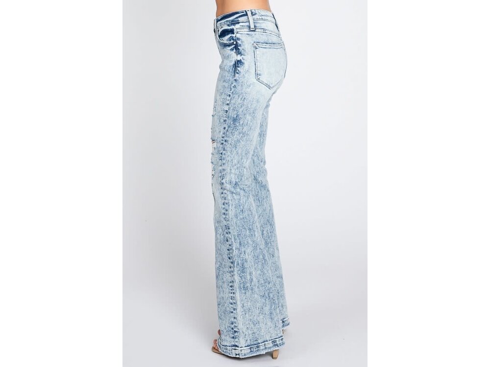 Petra153 Distressed Trouser Hem Flare- Midrise- Light Wash- 34inseam-