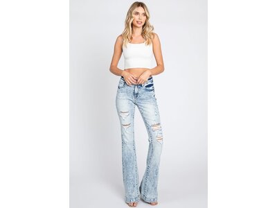 Petra153 Distressed Trouser Hem Flare- Midrise- Light Wash- 34inseam-