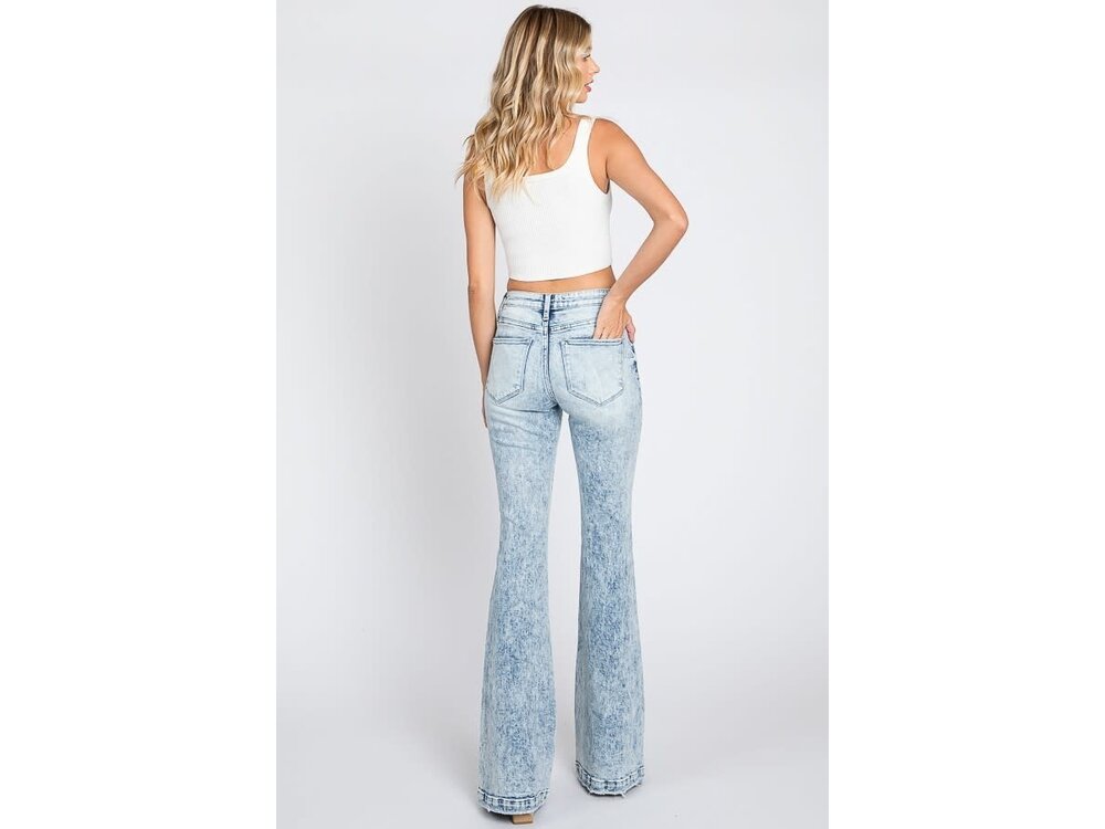 Petra153 Distressed Trouser Hem Flare- Midrise- Light Wash- 34inseam-