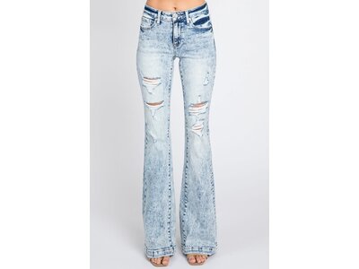 Petra153 Distressed Trouser Hem Flare- Midrise- Light Wash- 34inseam-