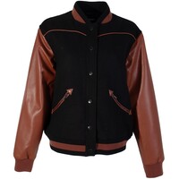 Black Bomber Jacket with Camel Leather Accents - HJ137BKOR