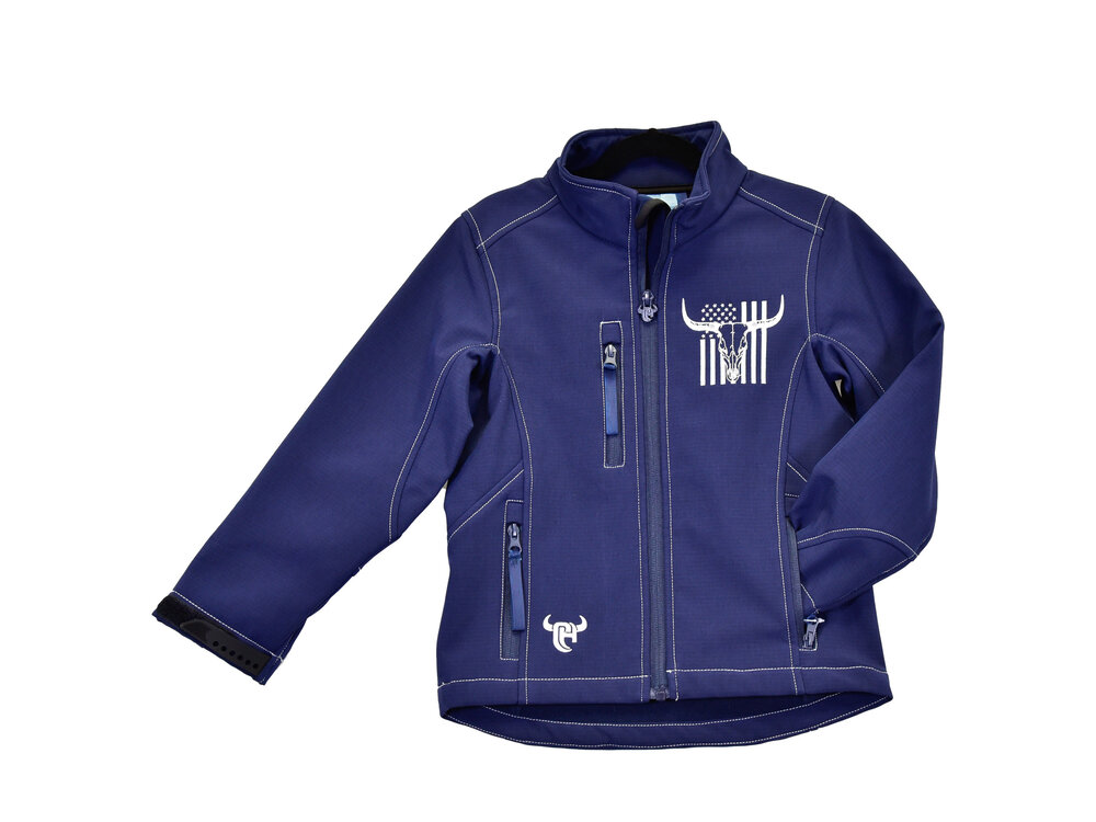 Cowboy Hardware Youth Skull Flag Poly Shell Jacket - Navy