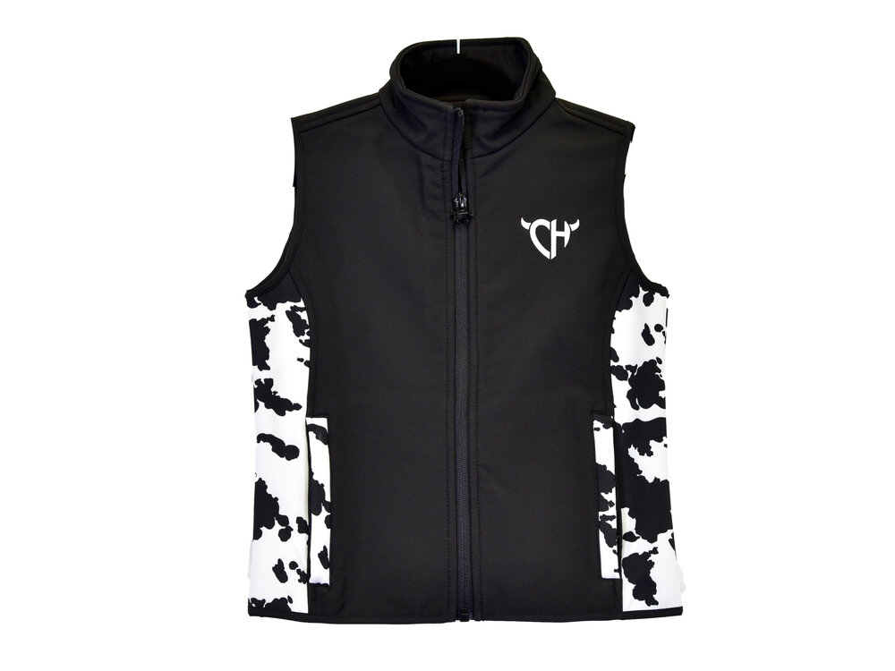 Cowboy Hardware Youth- Cowprint Poly Shell Vest- Black