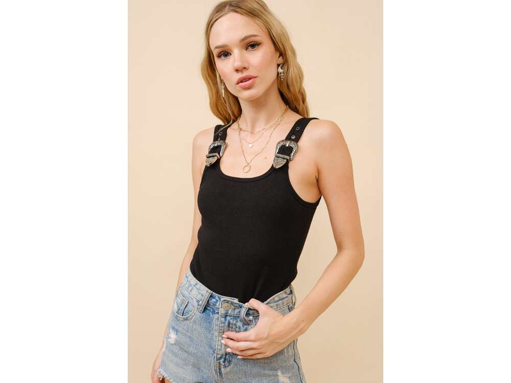 Blue B Western Buckle Bodysuit Tank- Black