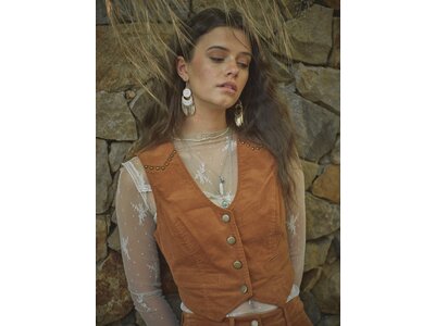 Blue B Corduroy Cropped Studded Vest - Camel