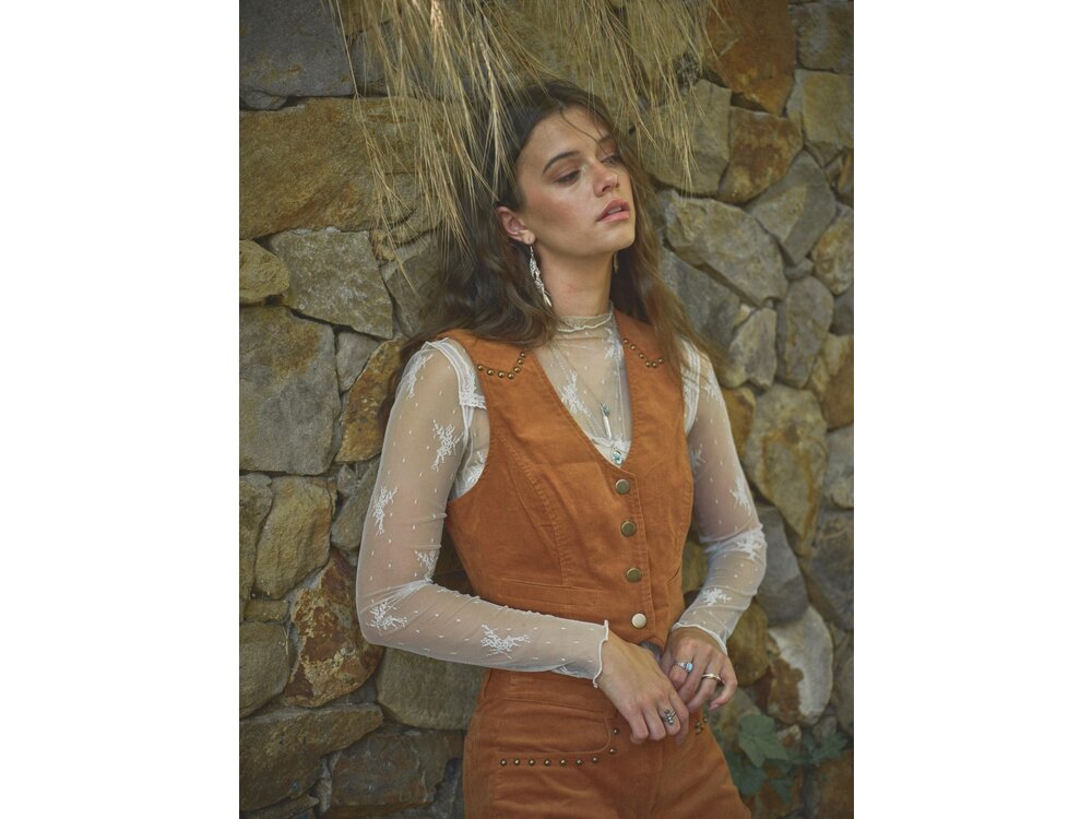 Blue B Corduroy Cropped Studded Vest - Camel