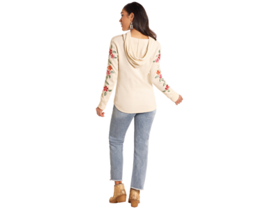 Rock and Roll Denim Lightweight Waffle Hoodie- Cream Embroidered - LW94T04624