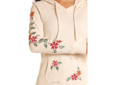 Rock and Roll Denim Lightweight Waffle Hoodie- Cream Embroidered - LW94T04624