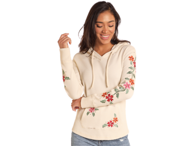 Rock and Roll Denim Lightweight Waffle Hoodie- Cream Embroidered - LW94T04624