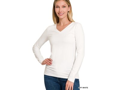 Brushed Microfiber V-Neck- Off-White