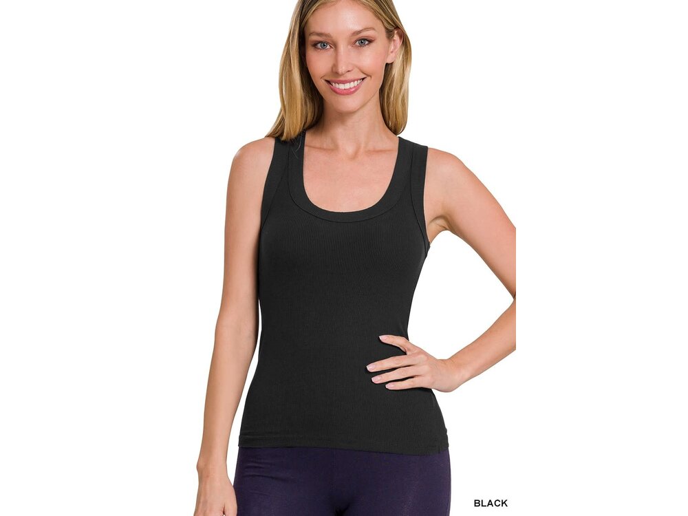 Ribbed Scoop Neck Tank- RRT-8410- Black