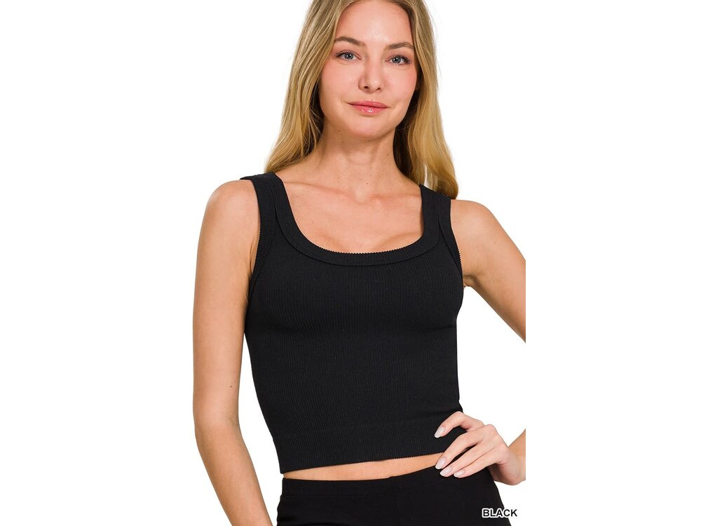 Cropped Ribbed Scoop Neck Tank- NT-6217- Black