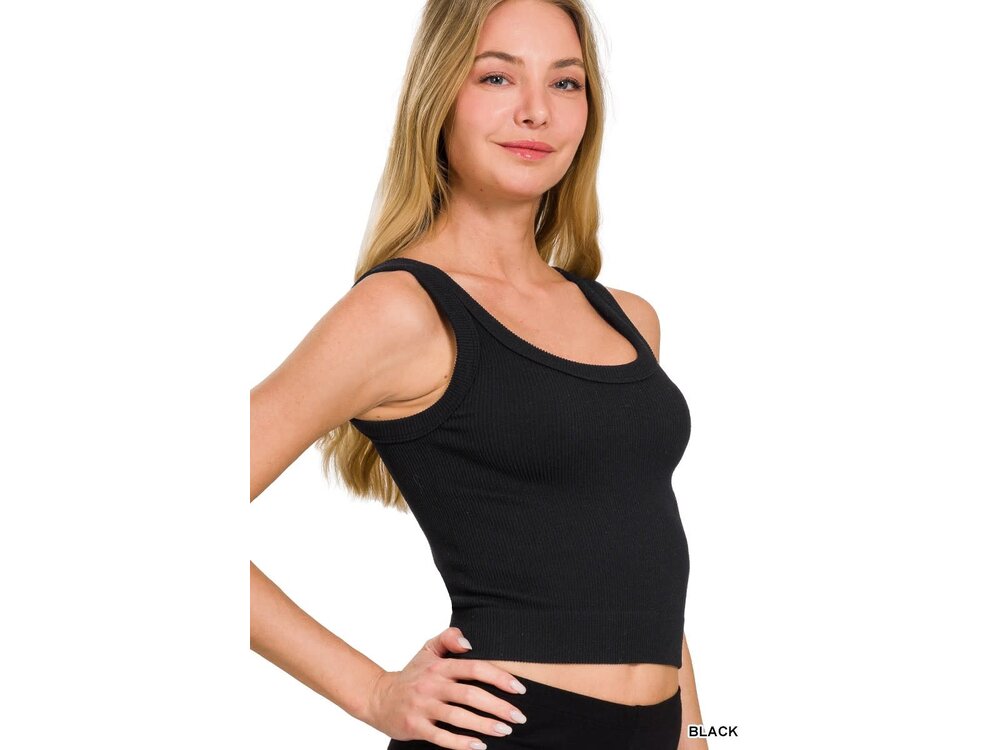 Cropped Ribbed Scoop Neck Tank- NT-6217- Black