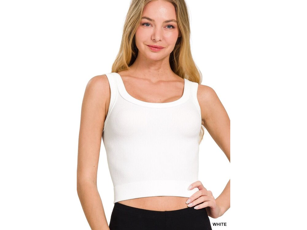 Cropped Ribbed Scoop Neck Tank- NT-6217- White