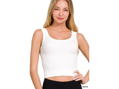 Cropped Ribbed Scoop Neck Tank- NT-6217- White