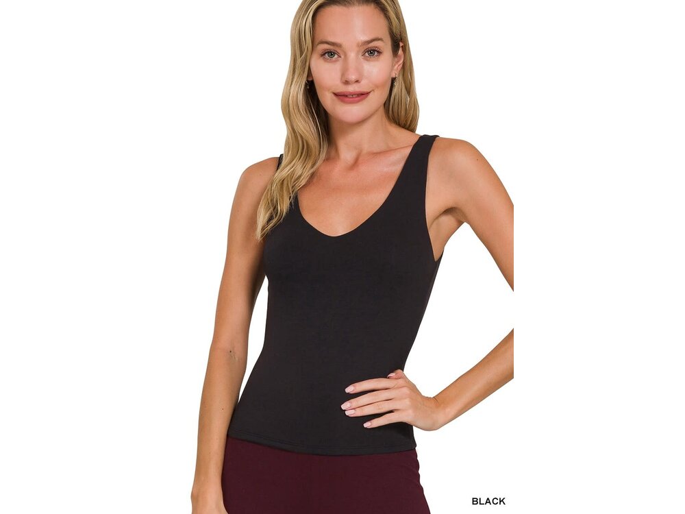 Double-Layered V-Neck Tank-  RT-8461- Black