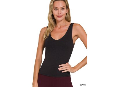 Double-Layered V-Neck Tank-  RT-8461- Black