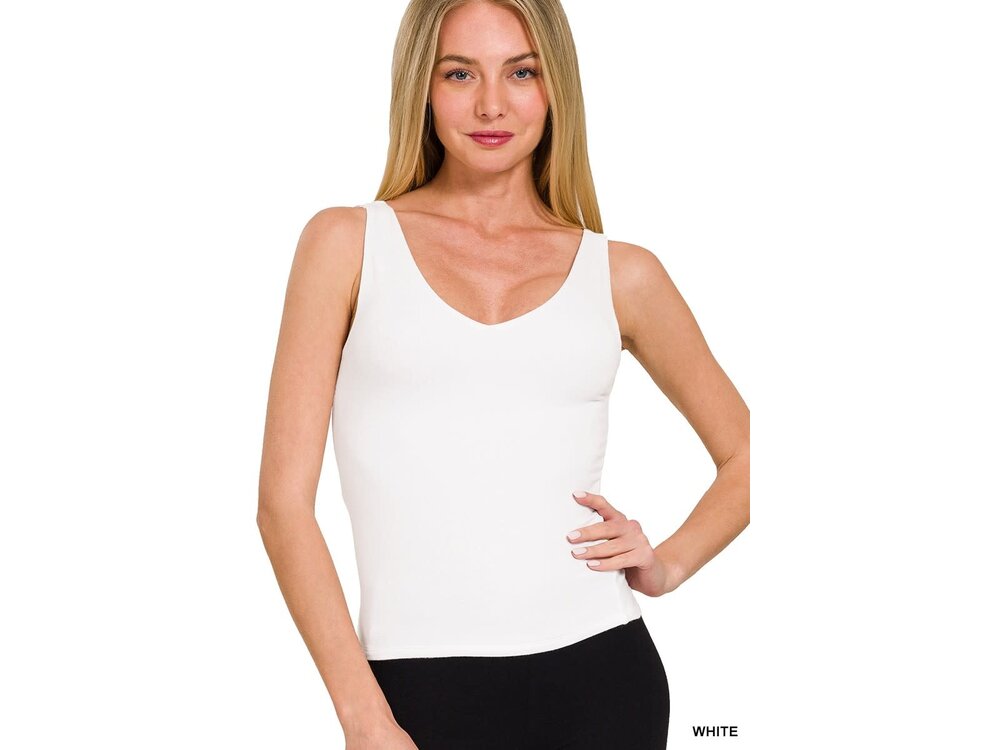 Double-Layered V-Neck Tank-  RT-8461- White
