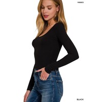 Ribbed Boat Neck LongSleeve Top- RRT-8522- Black