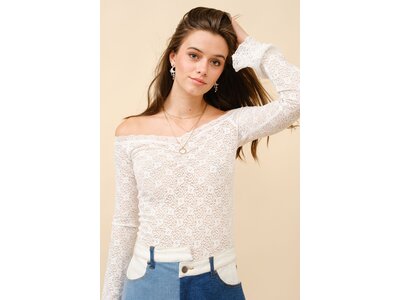 Blue B Lace Off-Shoulder Bell Sleeve Top- Off-White-