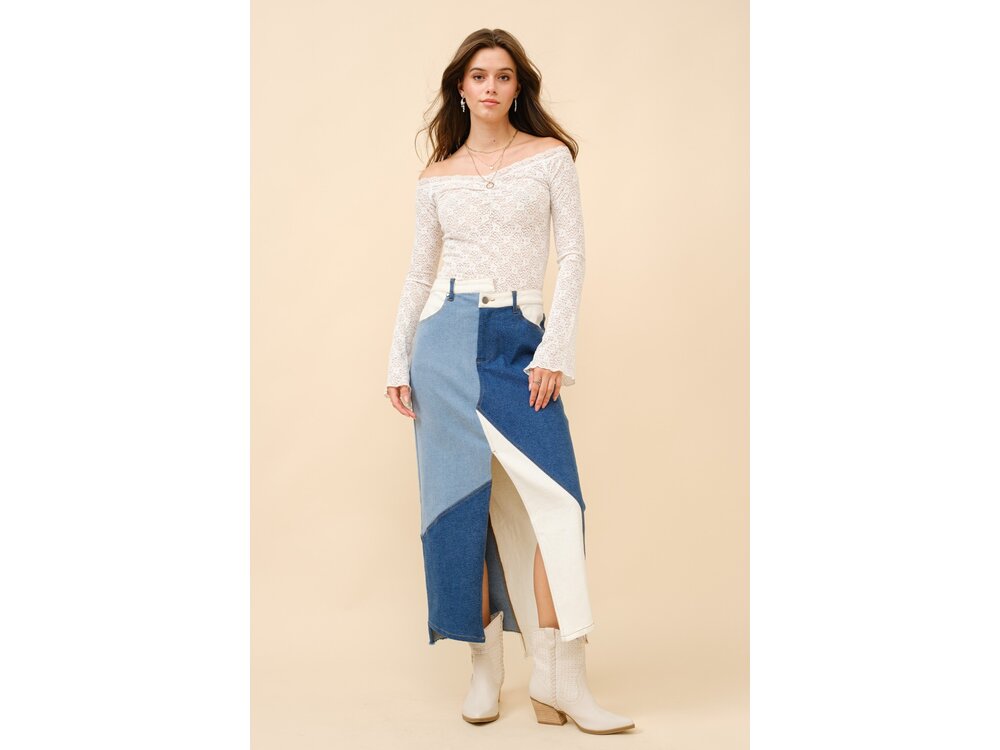 Blue B Lace Off-Shoulder Bell Sleeve Top- Off-White-