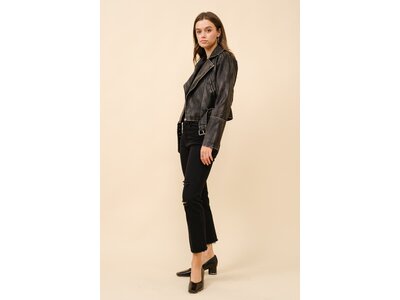 Blue B Washed Leather Moto Jacket- Black-