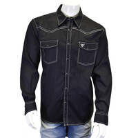 Long Sleeve Contrast Stitch Button Shirt- Black-