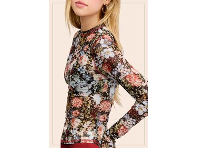 La Miel Sheer Floral Mesh Top - Black-