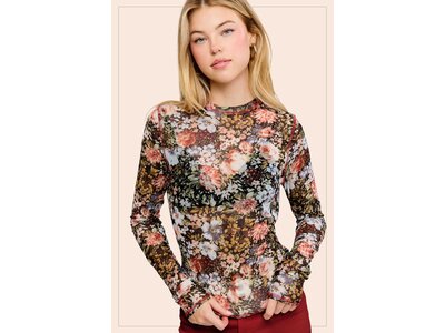 La Miel Sheer Floral Mesh Top - Black-