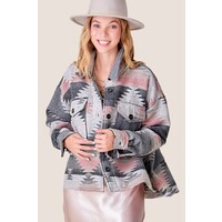 Aztec Print Shacket- Grey/Pink-