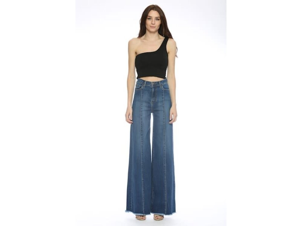O2 Denim Front Seam Straight Wide Leg Denim- MEDIUM Wash- PW505