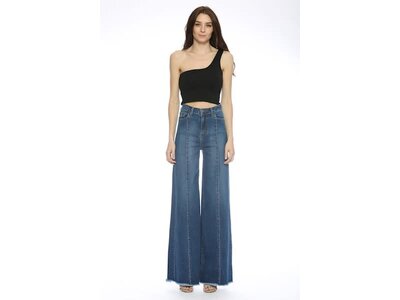 O2 Denim Front Seam Straight Wide Leg Denim- MEDIUM Wash- PW505