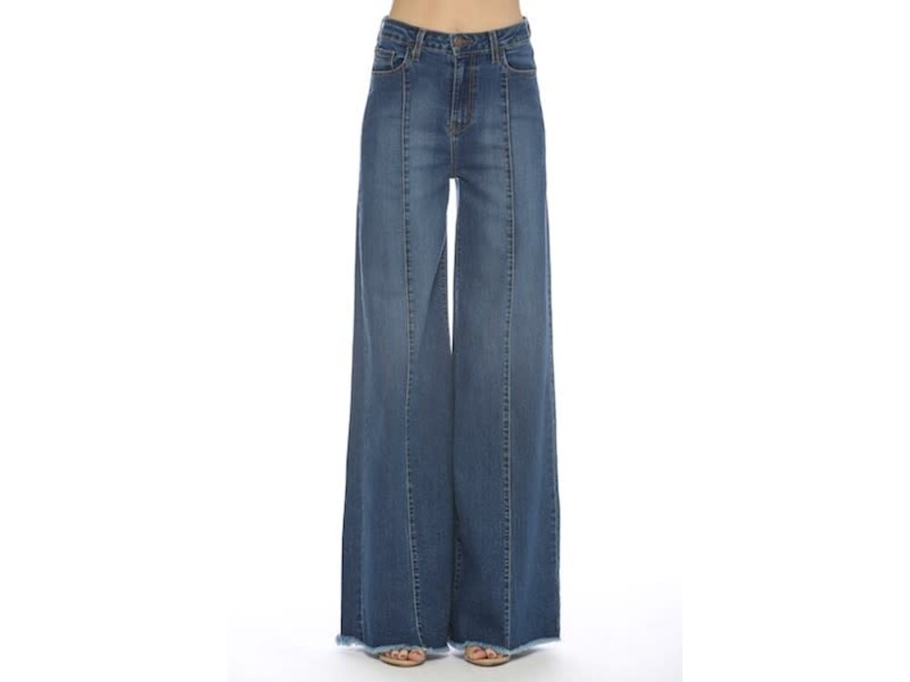 O2 Denim Front Seam Straight Wide Leg Denim- MEDIUM Wash- PW505