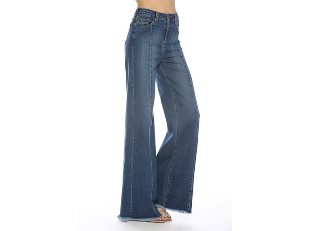 O2 Denim Front Seam Straight Wide Leg Denim- MEDIUM Wash- PW505
