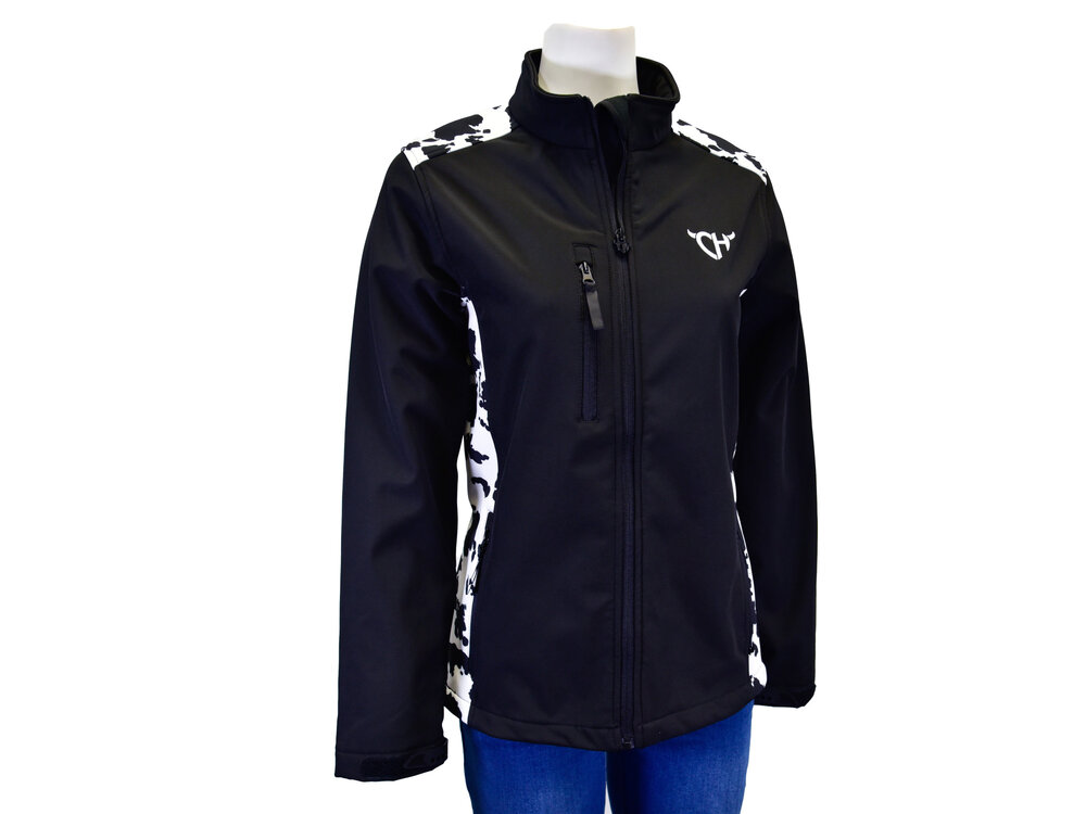 Cowgirl Hardware Cowprint Softshell Jacket- Black- 292293-