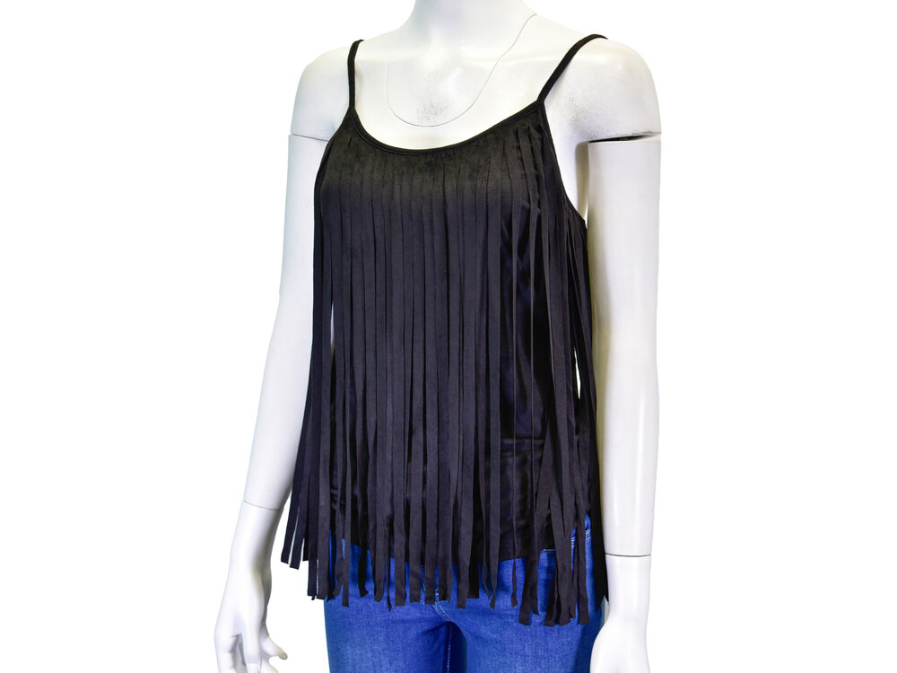 Cowgirl Hardware Suede Fringe Cami- Black- 250332-