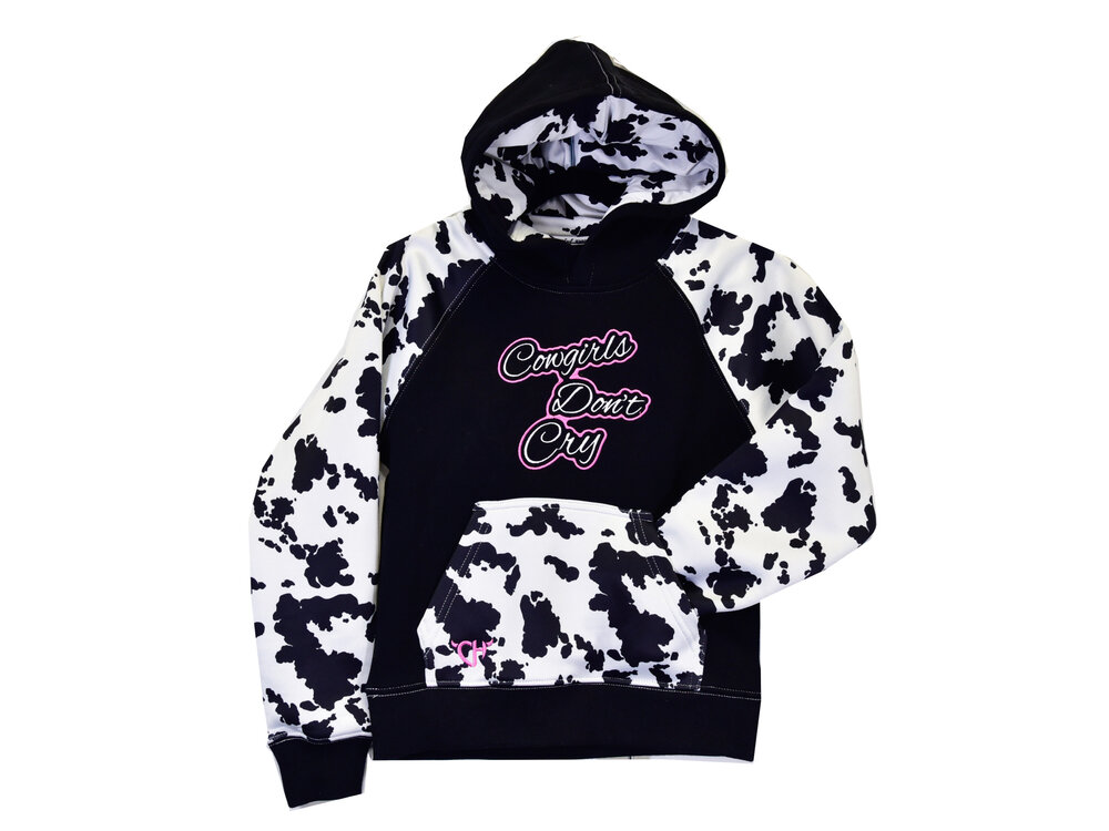 Cowgirl Hardware Youth- Cowgirls Don't Cry Hoody- Cowprint Black- 471386-