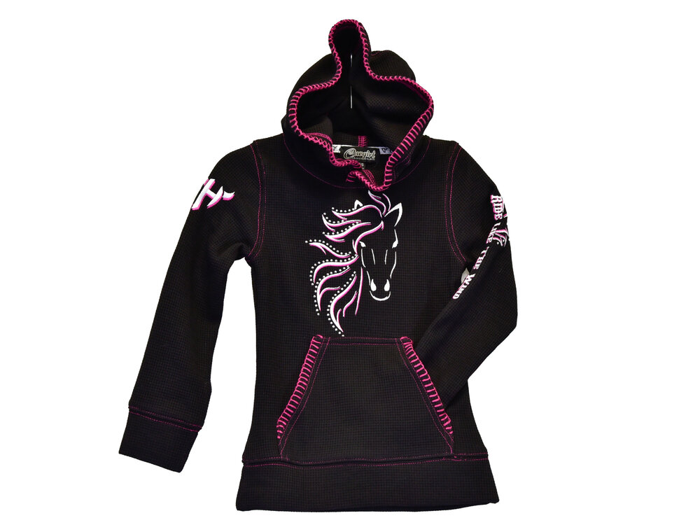 Cowgirl Hardware Youth- Horse Thermal Hoodie- Black- 412091-010-