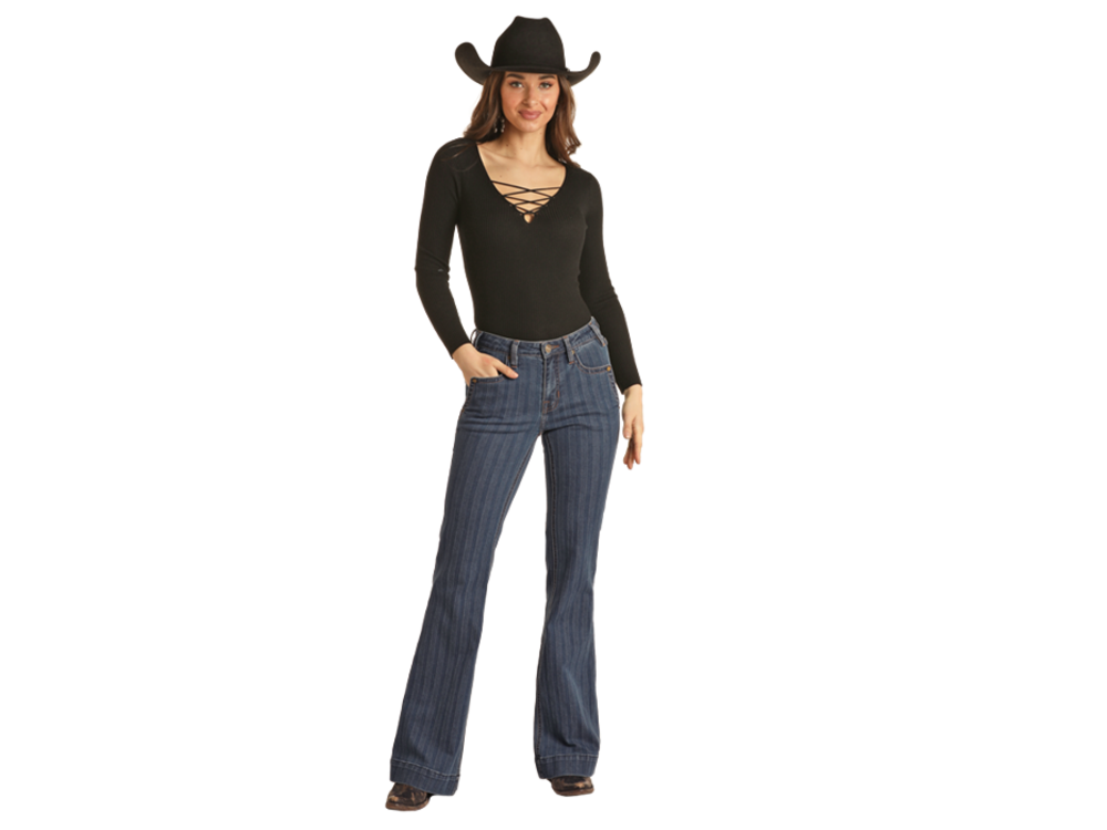 Rock and Roll Denim Midrise Striped Trouser - BW5MD02986