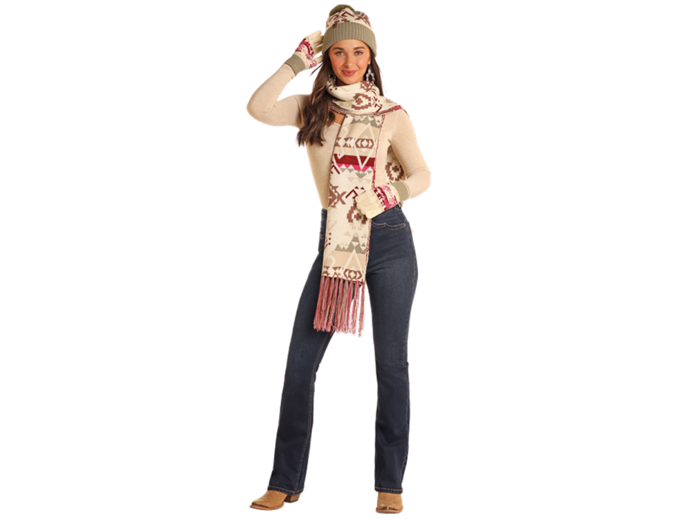 Rock and Roll Denim Aztec Scarf and Glove Set- BU47X05635