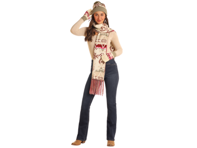 Rock and Roll Denim Aztec Scarf and Glove Set- BU47X05635