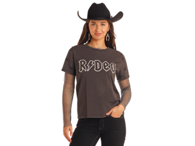 Rock and Roll Denim Rhinestone Rodeo Tee- BW21T05410