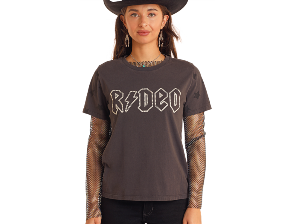 Rock and Roll Denim Rhinestone Rodeo Tee- BW21T05410