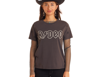 Rock and Roll Denim Rhinestone Rodeo Tee- BW21T05410