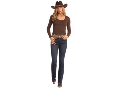 Rock and Roll Denim Shimmer Top- BW32T05288- Brown-