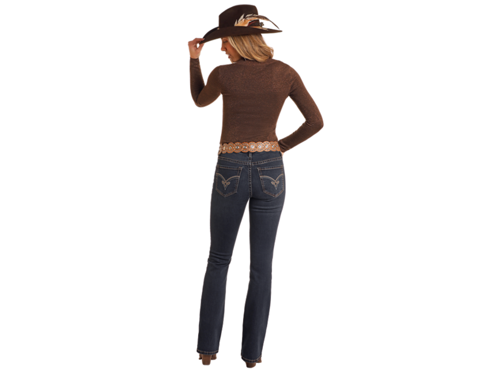 Rock and Roll Denim Shimmer Top- BW32T05288- Brown-