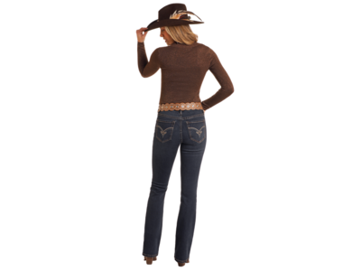 Rock and Roll Denim Shimmer Top- BW32T05288- Brown-